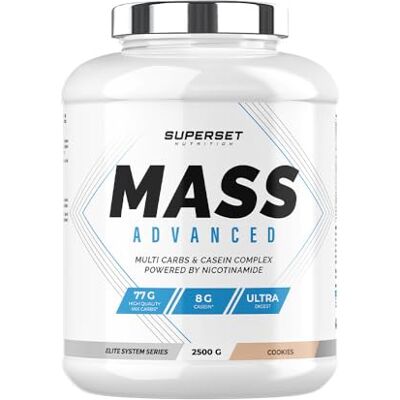 SUPERSET NUTRITION Mass Advanced (2,5kg) Gainers en poudre Favorise le gain de masse musculaire, apport important en calories + Vitamines Cookies SUPERSET NUTRITION Mass Advanced (2,5kg) Gainers en poudre Favorise le gain de masse musculaire, apport important en calories + Vitamines Cookies