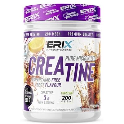 Erix Nutrition Créatine Monohydrate 200 Mesh Saveur Rafraîchissement de cola 300 g (75 doses) Poudre micronisée pour pré-entraînement, sans aspartame, améliore la performance et la force musculaire. Erix Nutrition Créatine Monohydrate 200 Mesh Saveur Rafraîchissement de cola 300 g (75 doses) Poudre micronisée pour pré-entraînement, sans aspartame, améliore la performance et la force musculaire.
