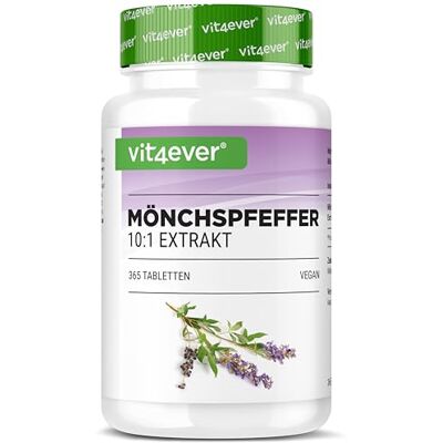 Vit4ever Gattilier 365 Comprimés Forte dose avec 20mg d’extrait de gattilier de haute qualité (10:1), correspond à 200mg de Poivre du Moine pur (Vitex Agnus Castus) Sans additifs indésirables Vit4ever Gattilier 365 Comprimés Forte dose avec 20mg d’extrait de gattilier de haute qualité (10:1), correspond à 200mg de Poivre du Moine pur (Vitex Agnus Castus) Sans additifs indésirables