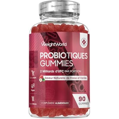 WeightWorld Gummies Probiotique 90 Gommes Vegan 45 Jours, Gummies Ferments Lactiques, 2 Milliards d'UFC de Bacillus Coagulan et Inuline, Saveur Fraise et Vanille, Complément Prebiotique et Probiotique WeightWorld Gummies Probiotique 90 Gommes Vegan 45 Jours, Gummies Ferments Lactiques, 2 Milliards d'UFC de Bacillus Coagulan et Inuline, Saveur Fraise et Vanille, Complément Prebiotique et Probiotique
