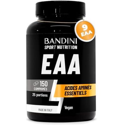 BANDINI ® EAA Acides Aminés Essentiels 150 Comprimés 9 Amino Acids + BCAA Aminos Complément alimentaire pour le Sport Sportifs et Athlètes Supplément sportif 100% Vegan Sans Sucre BANDINI ® EAA Acides Aminés Essentiels 150 Comprimés 9 Amino Acids + BCAA Aminos Complément alimentaire pour le Sport Sportifs et Athlètes Supplément sportif 100% Vegan Sans Sucre