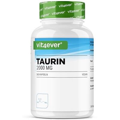 Vit4ever Taurine 365 Gélules Extra Hautement Dosé à 2000 mg par Dose Journalière (2 Gélules) Plus de 99% de Pureté Sans Additifs Inutiles, Vegan Vit4ever Taurine 365 Gélules Extra Hautement Dosé à 2000 mg par Dose Journalière (2 Gélules) Plus de 99% de Pureté Sans Additifs Inutiles, Vegan