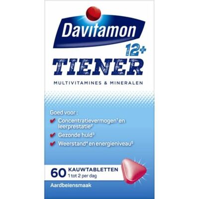 Davitamon Tiener 12+ Aardbei 60 kauwtabletten Davitamon Tiener 12+ Aardbei 60 kauwtabletten