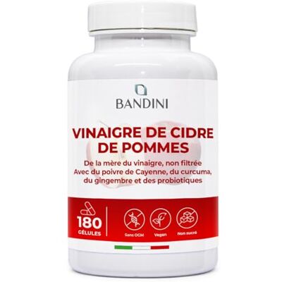 BANDINI ® Complexe Vinaigre De Cidre 1860mg Avec Mère 180 Gélules Vegan Enrichi en Probiotique Flore Intestinale, Gingembre, Piment de Cayenne, Curcuma Apple Cider Vinegar Complex Diet 2 mois BANDINI ® Complexe Vinaigre De Cidre 1860mg Avec Mère 180 Gélules Vegan Enrichi en Probiotique Flore Intestinale, Gingembre, Piment de Cayenne, Curcuma Apple Cider Vinegar Complex Diet 2 mois