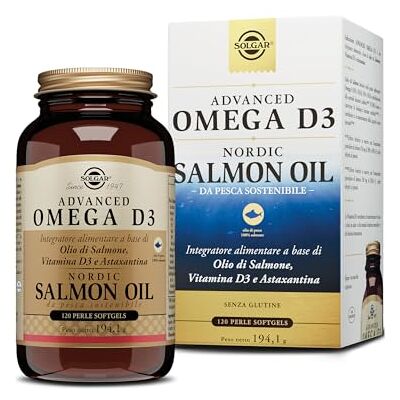 Solgar Advanced Omega D3 120 Perles Softgels Complément alimentaire avec huile de saumon nordique, EPA, DHA et Vitamine D3 Solgar Advanced Omega D3 120 Perles Softgels Complément alimentaire avec huile de saumon nordique, EPA, DHA et Vitamine D3
