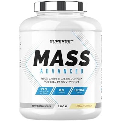 SUPERSET NUTRITION Mass Advanced (2,5kg) Gainers en poudre Favorise le gain de masse musculaire, apport important en calories + Vitamines Vanille Crémeuse SUPERSET NUTRITION Mass Advanced (2,5kg) Gainers en poudre Favorise le gain de masse musculaire, apport important en calories + Vitamines Vanille Crémeuse