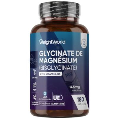 WeightWorld Magnesium Bisglycinate + Vitamine B6 1432mg 180 Gélules Vegan le Magnésium Contribue à Réduire la Fatigue & l'Épuisement (EFSA) 2 Gélules par Jour pour 3 Mois d'Approvisionnement WeightWorld Magnesium Bisglycinate + Vitamine B6 1432mg 180 Gélules Vegan le Magnésium Contribue à Réduire la Fatigue & l'Épuisement (EFSA) 2 Gélules par Jour pour 3 Mois d'Approvisionnement