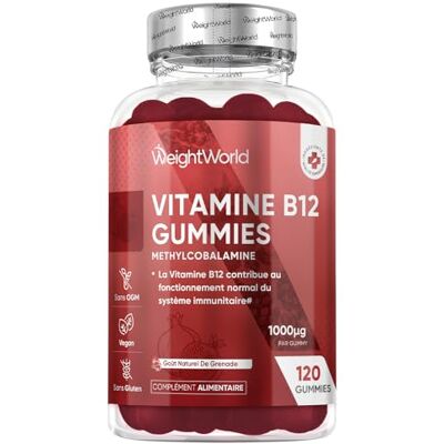 WeightWorld Vitamine B12 Méthylcobalamine 1000mcg 120 Gummies Vitamine B12 pour Adulte pour 4 Mois d'Approvisionnement, Goût de Grenade sans OGM, sans Stéarate de Magnésium Alternatives aux Gouttes WeightWorld Vitamine B12 Méthylcobalamine 1000mcg 120 Gummies Vitamine B12 pour Adulte pour 4 Mois d'Approvisionnement, Goût de Grenade sans OGM, sans Stéarate de Magnésium Alternatives aux Gouttes