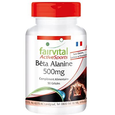 fairvital Bêta-alanine 500mg, 90 gélules, faciles à avaler, acide aminé très apprécié, sans poudre à mélanger, 100% végétalien, qualité contrôlée et hautement dosé, fabriqué en Allemagne fairvital Bêta-alanine 500mg, 90 gélules, faciles à avaler, acide aminé très apprécié, sans poudre à mélanger, 100% végétalien, qualité contrôlée et hautement dosé, fabriqué en Allemagne