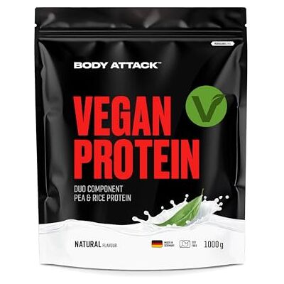 Body Attack Vegan Duo-Component Protéines, 1000 g, protéines végétaliennes naturelles issues de deux sources / 33 portions, sachet à fermeture éclair respectueux de l'environnement, 9 060 mg d'EAA et Body Attack Vegan Duo-Component Protéines, 1000 g, protéines végétaliennes naturelles issues de deux sources / 33 portions, sachet à fermeture éclair respectueux de l'environnement, 9 060 mg d'EAA et