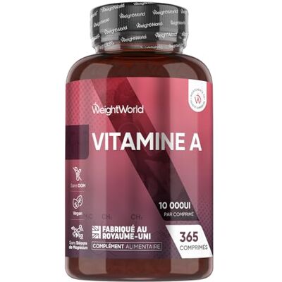 WeightWorld Vitamine A 10 000 UI 365 Micro Comprimés Vegan sous Forme d'Acétate de Rétinyle Vitamine A, + 1 An de Stock 1 Comprimé tous les 3 Jours Source de Retinol, Beta Carotene, sans OGM WeightWorld Vitamine A 10 000 UI 365 Micro Comprimés Vegan sous Forme d'Acétate de Rétinyle Vitamine A, + 1 An de Stock 1 Comprimé tous les 3 Jours Source de Retinol, Beta Carotene, sans OGM