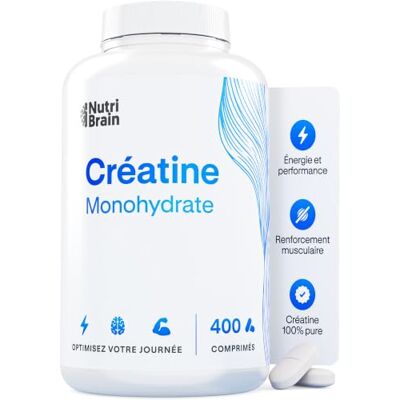 NUTRIBRAIN Créatine Monohydratée 3000 mg – 400 comprimés Améliore la force, la masse musculaire, l'endurance, récupération, énergie et l'agilité mentale Végan, Sans Gluten, Sans OGM Pour Homme et Femme NUTRIBRAIN Créatine Monohydratée 3000 mg – 400 comprimés Améliore la force, la masse musculaire, l'endurance, récupération, énergie et l'agilité mentale Végan, Sans Gluten, Sans OGM Pour Homme et Femme