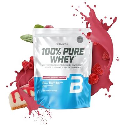 BioTechUSA 100% Pure Whey Poudre de protéines avec BCAA et Glutamine Sans gluten, sans huile de palme 21g de protéines par portion, 1 kg, Cheescake aux frambois BioTechUSA 100% Pure Whey Poudre de protéines avec BCAA et Glutamine Sans gluten, sans huile de palme 21g de protéines par portion, 1 kg, Cheescake aux frambois