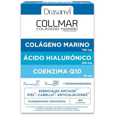 Drasanvi COLLMAR ANTIAGE Collagène marin hydrolysé avec acide hyaluronique Coenzyme Q10 + antioxydant soleil d'or et minéraux Prévention du vieillissement de la peau, des cheveux et des Drasanvi COLLMAR ANTIAGE Collagène marin hydrolysé avec acide hyaluronique Coenzyme Q10 + antioxydant soleil d'or et minéraux Prévention du vieillissement de la peau, des cheveux et des