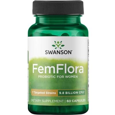 Swanson , FemFlora Lot de 60 capsules sans gluten, large spectre de différentes cultures bactériennes par dose, sans soja, sans OGM, goût neutre Swanson , FemFlora Lot de 60 capsules sans gluten, large spectre de différentes cultures bactériennes par dose, sans soja, sans OGM, goût neutre