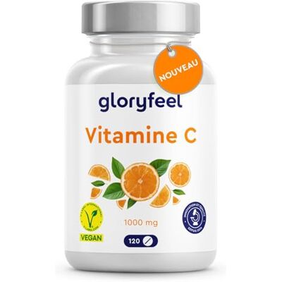 Gloryfeel Vitamine C 1000mg, Antioxydant pour Os, Système Immunitaire, Peau, & Fatigue, 120 Comprimés, Cure de 4 Mois, Vitamine C Hautement Dosée, L Acide Ascorbique Pure, Testé en Laboratoire & Sans Additifs Gloryfeel Vitamine C 1000mg, Antioxydant pour Os, Système Immunitaire, Peau, & Fatigue, 120 Comprimés, Cure de 4 Mois, Vitamine C Hautement Dosée, L Acide Ascorbique Pure, Testé en Laboratoire & Sans Additifs