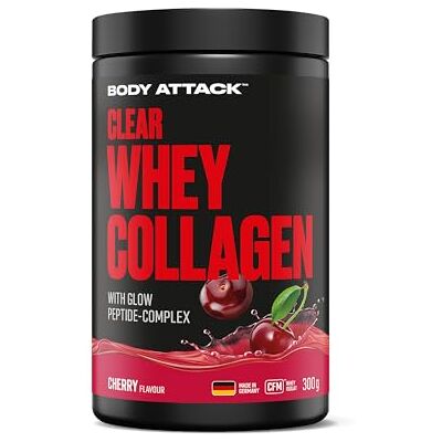 Body Attack Clear Whey Collagène 300 g – Cerise – Avec complexe de collagène brillant pour les muscles, la peau et les os – Poudre de collagène à base de protéines de lactosérum CFM avec acide Body Attack Clear Whey Collagène 300 g – Cerise – Avec complexe de collagène brillant pour les muscles, la peau et les os – Poudre de collagène à base de protéines de lactosérum CFM avec acide