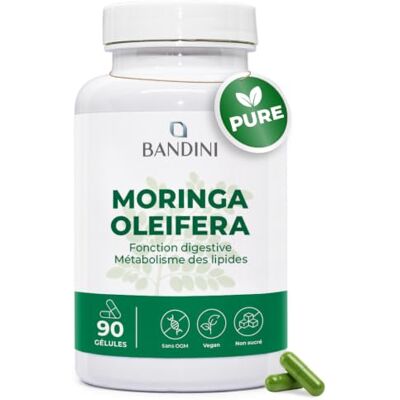 BANDINI ® Moringa Oleifera – Complément naturel riche en Protéines, Acides Aminés, Vitamines et Minéraux – Superfood pour énergie et bien-être – 90 capsules végétaliennes pour 1 mois Sans OGM BANDINI ® Moringa Oleifera – Complément naturel riche en Protéines, Acides Aminés, Vitamines et Minéraux – Superfood pour énergie et bien-être – 90 capsules végétaliennes pour 1 mois Sans OGM