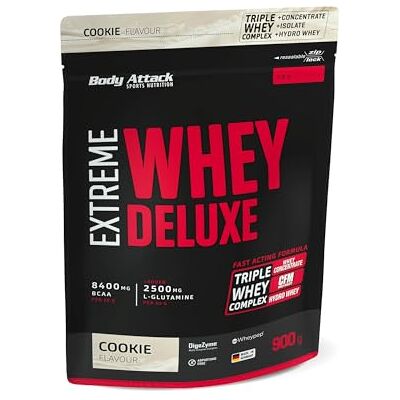 Body Attack Extreme Whey Deluxe Cookies n Cream, 900 g, fabriqué en Allemagne, poudre de protéines avec acides aminés, triple complexe, CFM Whey Isolate, poudre de protéines parfaitement soluble Body Attack Extreme Whey Deluxe Cookies n Cream, 900 g, fabriqué en Allemagne, poudre de protéines avec acides aminés, triple complexe, CFM Whey Isolate, poudre de protéines parfaitement soluble