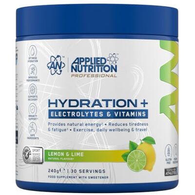 Applied Nutrition Électrolytes d'hydratation et poudre de vitamine – Énergie naturelle, réduit la fatigue et optimise l'hydratation (240 g – 30 portions) (citron et citron vert) Applied Nutrition Électrolytes d'hydratation et poudre de vitamine – Énergie naturelle, réduit la fatigue et optimise l'hydratation (240 g – 30 portions) (citron et citron vert)