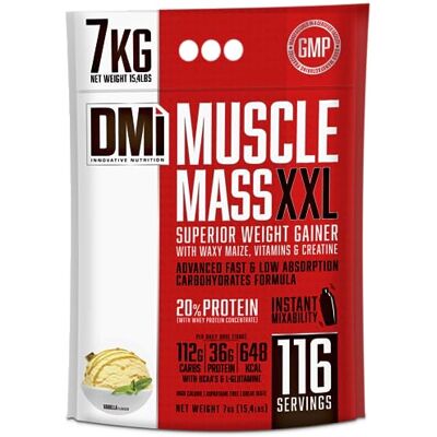 DMI INNOVATIVE NUTRITION Muscle Mass XXL Top WEIGHT GAINER (vanille, 7 kg (15,4 lbs) DMI INNOVATIVE NUTRITION Muscle Mass XXL Top WEIGHT GAINER (vanille, 7 kg (15,4 lbs)