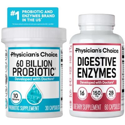 Physician's CHOICE Pack Santé intestinale Avancée 60 milliards de probiotiques (30 pièces) + 60 enzymes digestives (60 unités) pour la santé digestive, intestinale et immunitaire Favo Physician's CHOICE Pack Santé intestinale Avancée 60 milliards de probiotiques (30 pièces) + 60 enzymes digestives (60 unités) pour la santé digestive, intestinale et immunitaire Favo
