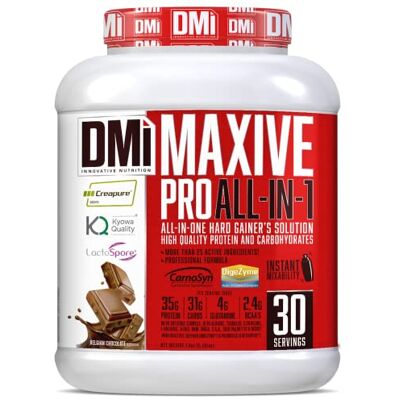DMI INNOVATIVE NUTRITION DMI MAXIVE PRO ALL-IN-ONE Solution Hard Gainer's More Than 25 Active Ingredients Tout en un Protéines à haute valeur biologique et glucides, avec plus de 25 ingrédients actifs Goût chocolat DMI INNOVATIVE NUTRITION DMI MAXIVE PRO ALL-IN-ONE Solution Hard Gainer's More Than 25 Active Ingredients Tout en un Protéines à haute valeur biologique et glucides, avec plus de 25 ingrédients actifs Goût chocolat
