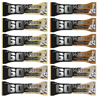 Weider 60% Protein Bar (12 x 45g) 3 saveurs. Avec 60% de protéines par barre. Avec 4 g de BCAA, 2,5g de L-Glutamine et 5mg de Zinc par barre. (Vanille-Caramel, Salted Peanut Caramel, Cookies&Cream) Weider 60% Protein Bar (12 x 45g) 3 saveurs. Avec 60% de protéines par barre. Avec 4 g de BCAA, 2,5g de L-Glutamine et 5mg de Zinc par barre. (Vanille-Caramel, Salted Peanut Caramel, Cookies&Cream)