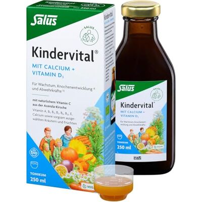 Salus Vitalité pour enfants avec calcium + vitamine D3-1 x 250 ml – Tonique pour la croissance, le développement osseux a) et les défenses de défense b) – Avec 9 vitamines et calcium – Végétalien Salus Vitalité pour enfants avec calcium + vitamine D3-1 x 250 ml – Tonique pour la croissance, le développement osseux a) et les défenses de défense b) – Avec 9 vitamines et calcium – Végétalien
