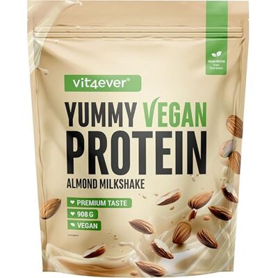 Vit4ever Yummy Vegan Protein Almond Milkshake – Shake protéiné végétal avec 24,7 g de protéines par portion à base d’isolat de fève avec BCAA et acides aminés – 908 g Vit4ever Yummy Vegan Protein Almond Milkshake – Shake protéiné végétal avec 24,7 g de protéines par portion à base d’isolat de fève avec BCAA et acides aminés – 908 g