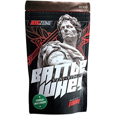 Big Zone BATTLE WHEY Concentré protéine de lactosérum Qualité délicieuse fabriquée en Allemagne 1000 g 1 kg de poudre (vanille macchiato) Big Zone BATTLE WHEY Concentré protéine de lactosérum Qualité délicieuse fabriquée en Allemagne 1000 g 1 kg de poudre (vanille macchiato)