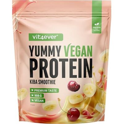 Vit4ever Yummy Vegan Protein Kiba Smoothie – Shake protéiné végétal avec 24,3 g de protéines par portion à base d’isolat de fève avec BCAA et acides aminés – 908 g Vit4ever Yummy Vegan Protein Kiba Smoothie – Shake protéiné végétal avec 24,3 g de protéines par portion à base d’isolat de fève avec BCAA et acides aminés – 908 g