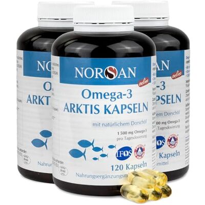 NORSAN Premium Omega-3 Arctique Lot de 3 x 120 gélules d'huile de village arctique – 1 500 mg d'oméga-3 par portion – Gélules d'huile de poisson issues de la nature sauvage durable NORSAN Premium Omega-3 Arctique Lot de 3 x 120 gélules d'huile de village arctique – 1 500 mg d'oméga-3 par portion – Gélules d'huile de poisson issues de la nature sauvage durable