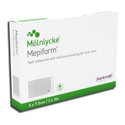 Mölnlycke Mepiform Pansement stérile auto-adhésif en silicone souple pour soins des cicatrices 5 x 7,5 cm Mölnlycke Mepiform Pansement stérile auto-adhésif en silicone souple pour soins des cicatrices 5 x 7,5 cm