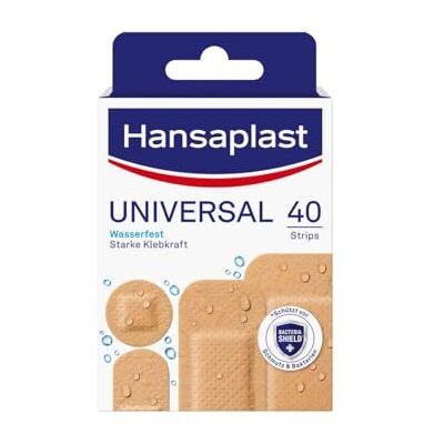 Elastoplast Contenu et détails : pansement universel Hansaplast, 40 bandes de 4 tailles différentes, résistant à l'eau et aux taches Elastoplast Contenu et détails : pansement universel Hansaplast, 40 bandes de 4 tailles différentes, résistant à l'eau et aux taches
