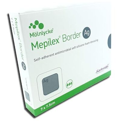 Mepilex Border Ag Lot de 5 pansements en mousse 7 x 7,5 cm Mepilex Border Ag Lot de 5 pansements en mousse 7 x 7,5 cm