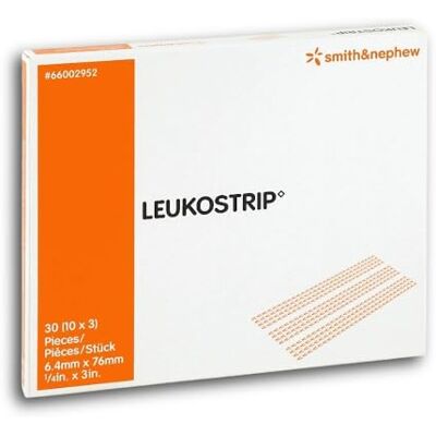 Smith & Nephew LEUKOSTRIP ◊ Bande de suture (6,4 x 76 mm) 10 x 3 bandes Smith & Nephew LEUKOSTRIP ◊ Bande de suture (6,4 x 76 mm) 10 x 3 bandes