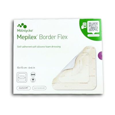 Mepilex Border Flex 15 x 15 cm Lot de 5 pansements adhésifs en silicone souple Mepilex Border Flex 15 x 15 cm Lot de 5 pansements adhésifs en silicone souple