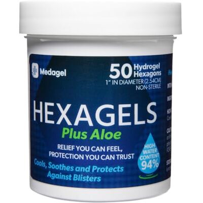 Medagel Hexagels Plus Aloe Vera – Coussinets de protection et traitement hydrogel Prévention des ampoules Refroidissement instantané et soulagement des irritations de la peau 50 pastilles Medagel Hexagels Plus Aloe Vera – Coussinets de protection et traitement hydrogel Prévention des ampoules Refroidissement instantané et soulagement des irritations de la peau 50 pastilles