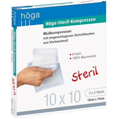 Höga Lot de 3 compresses stériles 10 x 10 cm 5 x 2 pièces stériles 8 fois EN 14079 Type 17 Höga Lot de 3 compresses stériles 10 x 10 cm 5 x 2 pièces stériles 8 fois EN 14079 Type 17