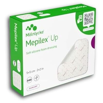 Mepilex Mölnlycke, Up Pansement en mousse de silicone souple 5 cm x 5 cm Mepilex Mölnlycke, Up Pansement en mousse de silicone souple 5 cm x 5 cm