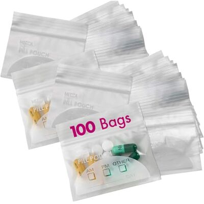 MEDca Sachets Individuels pour Pilules et Comprimés (Paquet de 100) 3" x 2.75" Pochettes en Plastique pour Médicaments de Voyage avec Labels, 4 mil MEDca Sachets Individuels pour Pilules et Comprimés (Paquet de 100) 3" x 2.75" Pochettes en Plastique pour Médicaments de Voyage avec Labels, 4 mil
