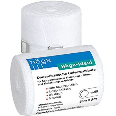Höga Bandage universel élastique permanent, 6 cm x 5 m, très doux pour la peau, perméable à l'air, élastique Höga Bandage universel élastique permanent, 6 cm x 5 m, très doux pour la peau, perméable à l'air, élastique