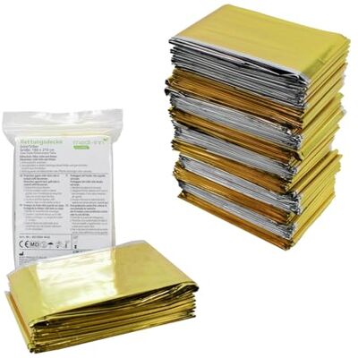 Medi-Inn+ Medi-Inn Lot de 10 couvertures de Survie Doré/argenté 1,6 x 2,1 m Medi-Inn+ Medi-Inn Lot de 10 couvertures de Survie Doré/argenté 1,6 x 2,1 m