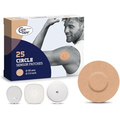 CureTape Lot de 25 patchs Feestyle Libre 3 Dexcom G7 Pansements de fixation imperméables Diamètre 65 mm Beige CureTape Lot de 25 patchs Feestyle Libre 3 Dexcom G7 Pansements de fixation imperméables Diamètre 65 mm Beige