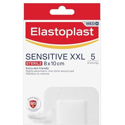 Elastoplast Sensitive XXL Med+ Lot de 5 pansements de premiers secours, utilisation quotidienne pour plaies post-opératoires, pansements stériles doux pour la peau, 0% latex, transparent Elastoplast Sensitive XXL Med+ Lot de 5 pansements de premiers secours, utilisation quotidienne pour plaies post-opératoires, pansements stériles doux pour la peau, 0% latex, transparent