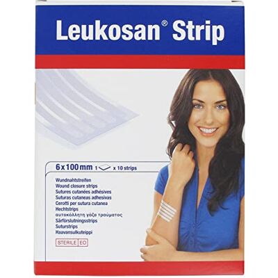 BSN Medical Essity Leukosan Strip Sutures Cutanées Adhésives Stériles 10 Strips 6 x 100 mm BSN Medical Essity Leukosan Strip Sutures Cutanées Adhésives Stériles 10 Strips 6 x 100 mm