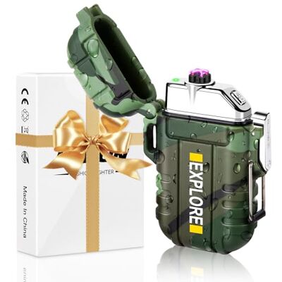 LcFun Briquet à arc électrique étanche et coupe-vent USB rechargeable briquet plasma Lighter avec sifflet d'urgence pour camping, survie tactique (camouflage) LcFun Briquet à arc électrique étanche et coupe-vent USB rechargeable briquet plasma Lighter avec sifflet d'urgence pour camping, survie tactique (camouflage)