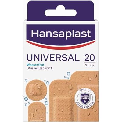 Elastoplast Hansaplast Lot de 20 pansements universels résistants à la saleté et à l'eau, avec forte adhérence et bouclier Bacteria Elastoplast Hansaplast Lot de 20 pansements universels résistants à la saleté et à l'eau, avec forte adhérence et bouclier Bacteria