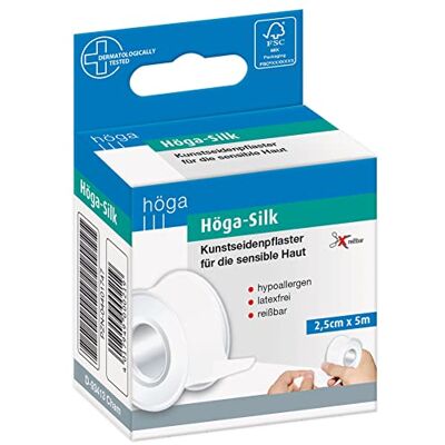 Höga Lot de 2 pansements en soie synthétique pour peaux sensibles 2,50 cm x 5 m indéchirables longitudinalement et transversalement, hypoallergéniques. Höga Lot de 2 pansements en soie synthétique pour peaux sensibles 2,50 cm x 5 m indéchirables longitudinalement et transversalement, hypoallergéniques.